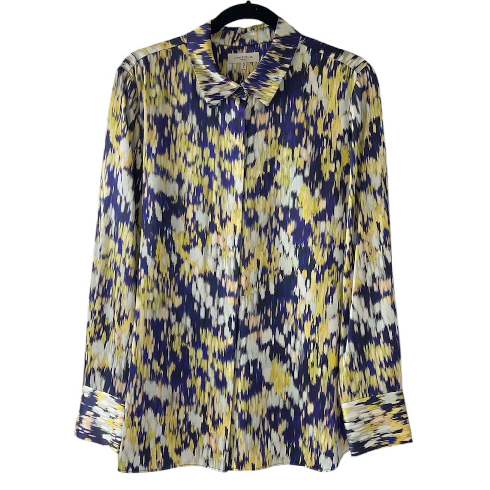 Lafayette 148 New York Silk Button Front Blouse Size L